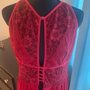 SHEIN Sheer Lace Peekaboo Bodice with Split Front in Sexy Deep Red Night Dress